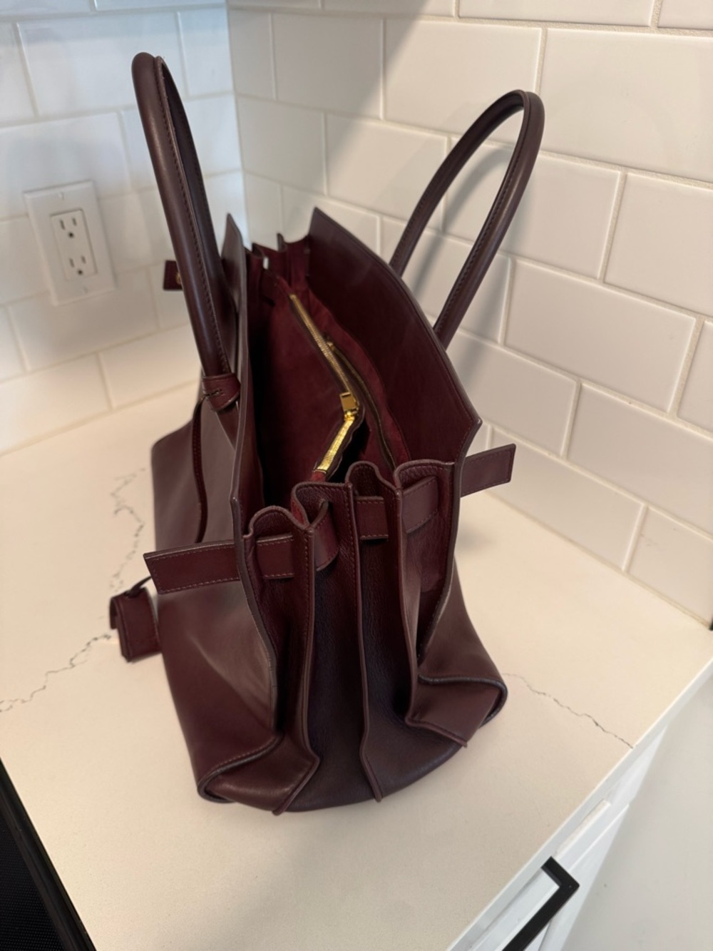 Saint Laurent Sac de Jour Large Bordeaux Leather Tote SDJ Gold Hardware Lock Key - Picture 16 of 16